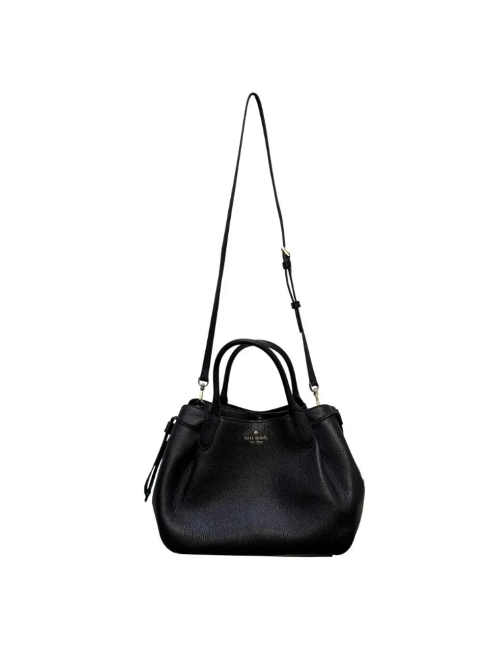 Kate Spade Black Pebbled Leather Satchel Bag With Adjustable Crossbody Strap